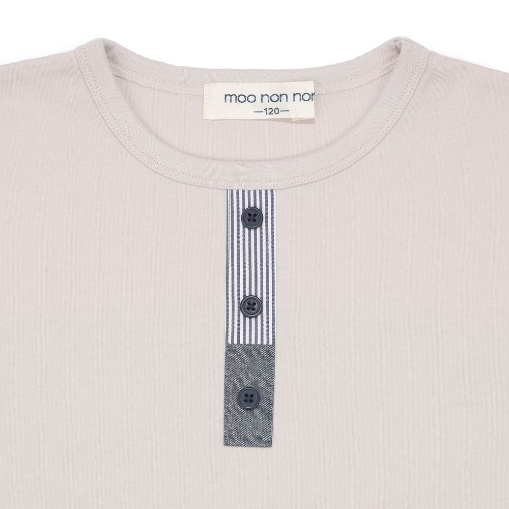 子供服 男の子 切り替え ストライプ 飾りボタン Tシャツ ベージュ(51) デザインポイント1