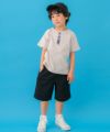 子供服 男の子 切り替え ストライプ 飾りボタン Tシャツ ベージュ(51) モデル画像2