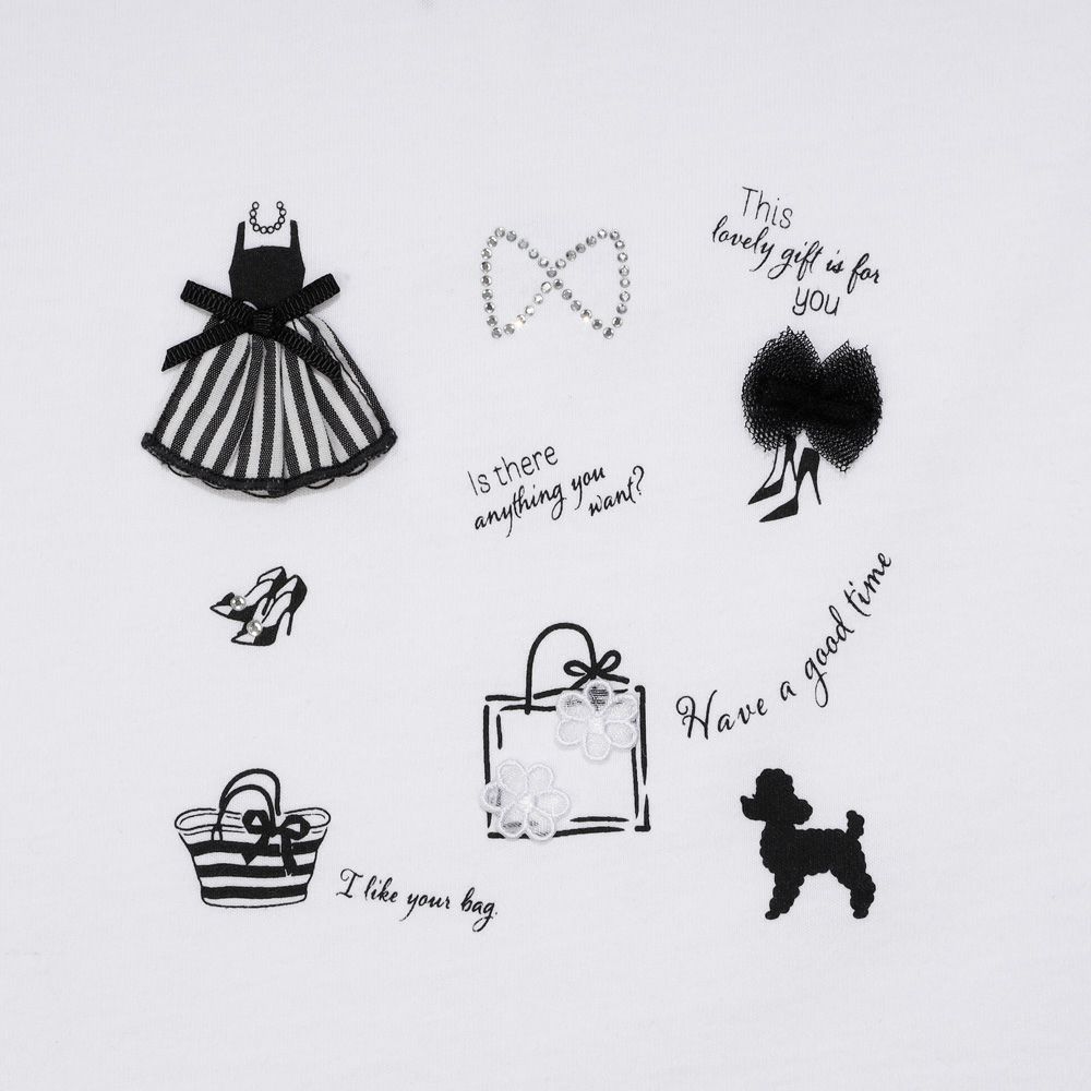 ベビー服 女の子 ドレス＆バッグ 小物プリント 綿100％ Tシャツ オフホワイト(11) デザインポイント2