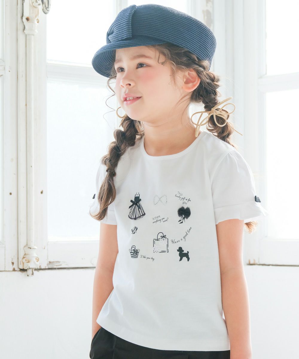 ベビー服 女の子 ドレス＆バッグ 小物プリント 綿100％ Tシャツ オフホワイト(11) モデル画像