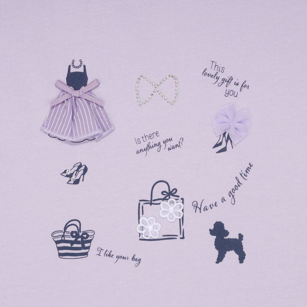 ベビー服 女の子 ドレス＆バッグ 小物プリント 綿100％ Tシャツ パープル(91) デザインポイント2