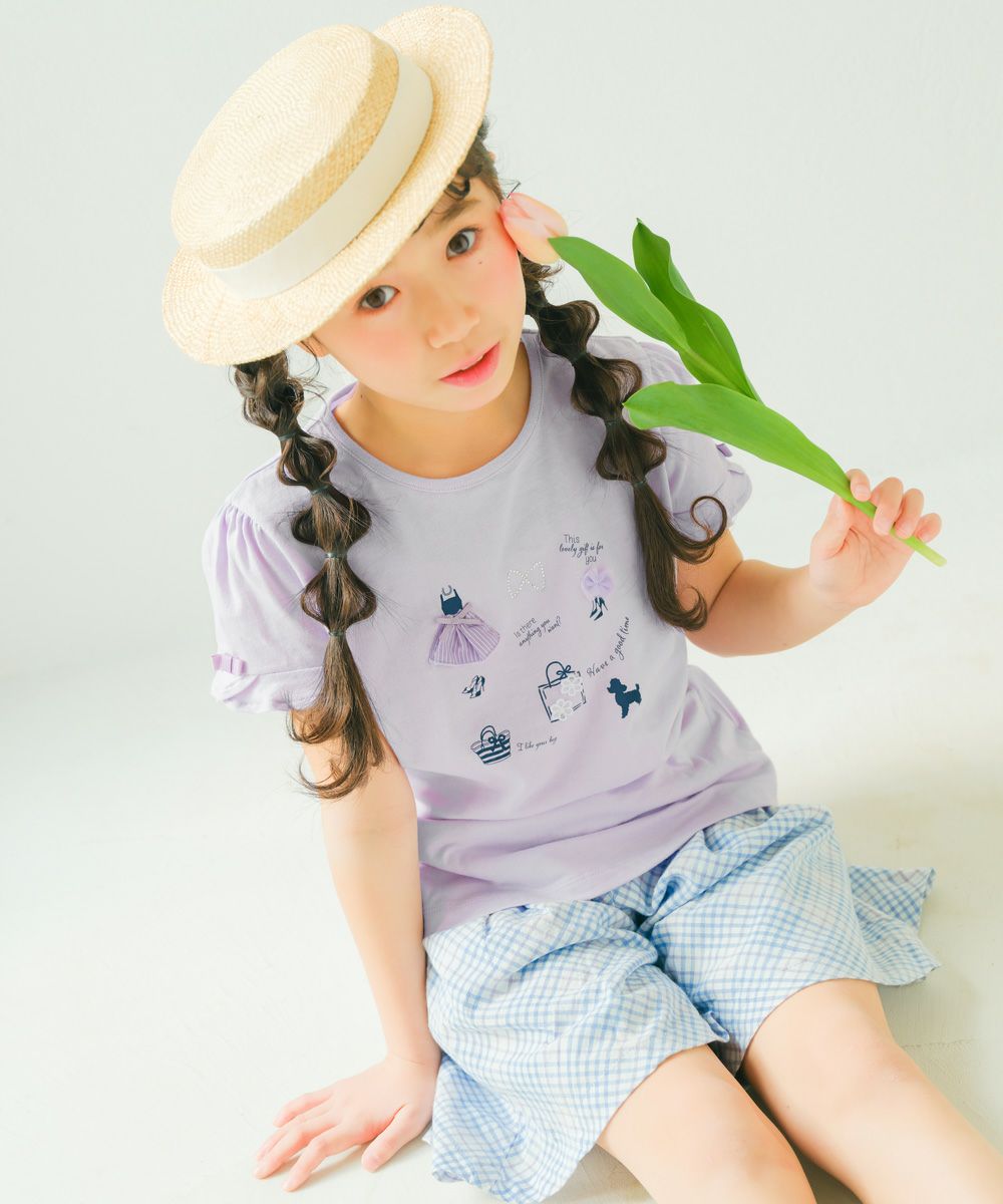 ベビー服 女の子 ドレス＆バッグ 小物プリント 綿100％ Tシャツ パープル(91) モデル画像アップ