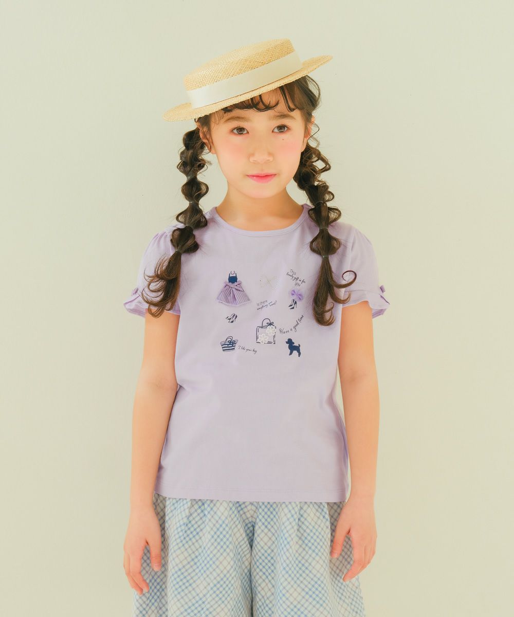 ベビー服 女の子 ドレス＆バッグ 小物プリント 綿100％ Tシャツ パープル(91) モデル画像1
