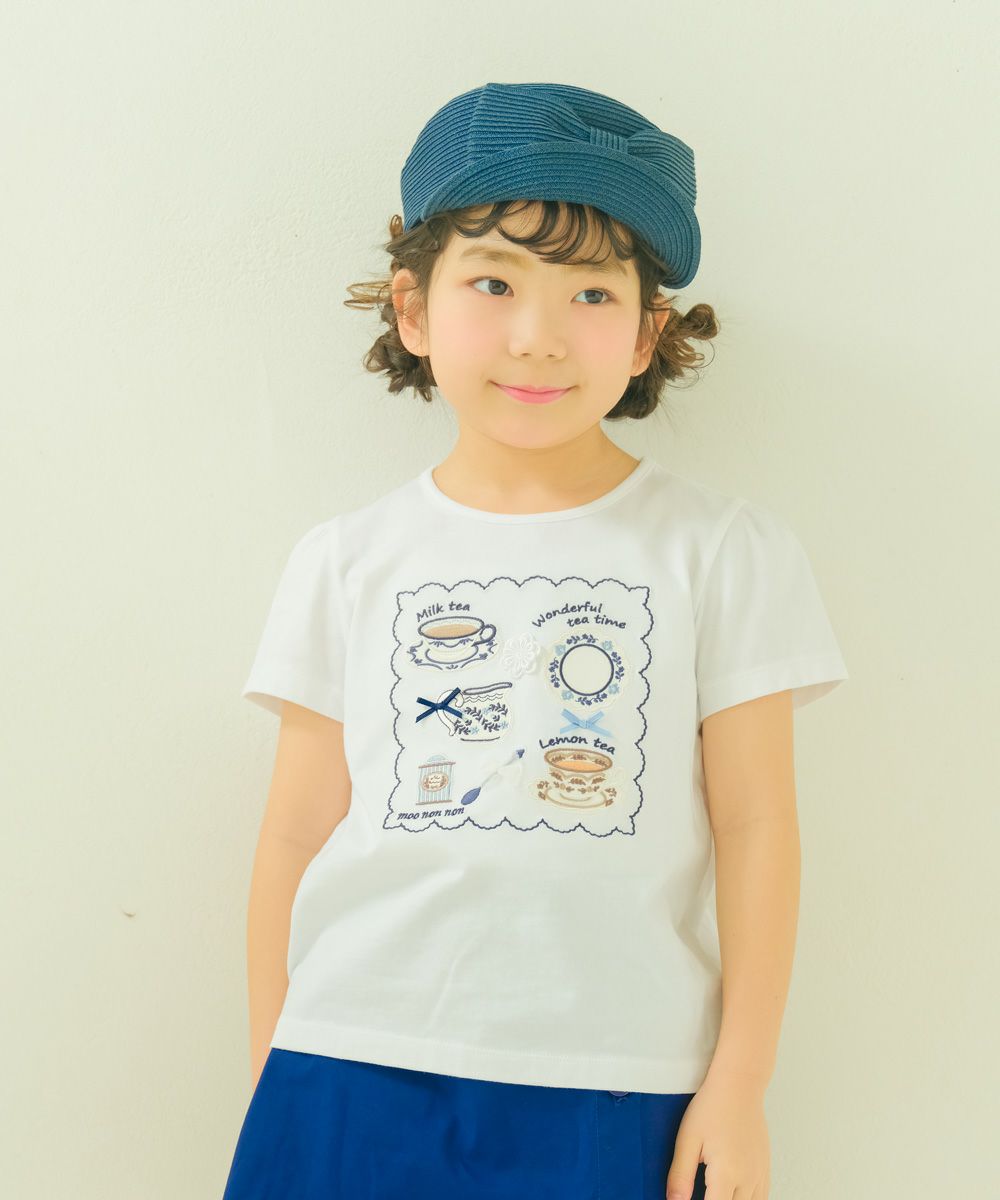子供服 女の子 刺繍 ＆ アップリケ ティーカップ 半袖Tシャツ