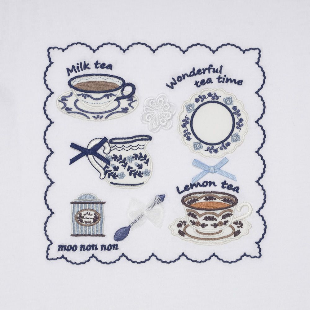 子供服 女の子 刺繍 ＆ アップリケ ティーカップ 半袖Tシャツ オフホワイト(11) デザインポイント1