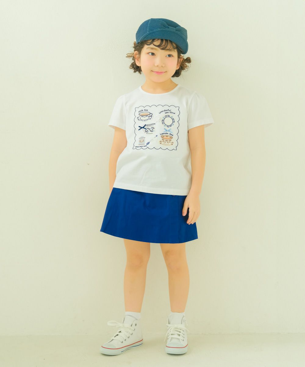 子供服 女の子 刺繍 ＆ アップリケ ティーカップ 半袖Tシャツ オフホワイト(11) モデル画像アップ