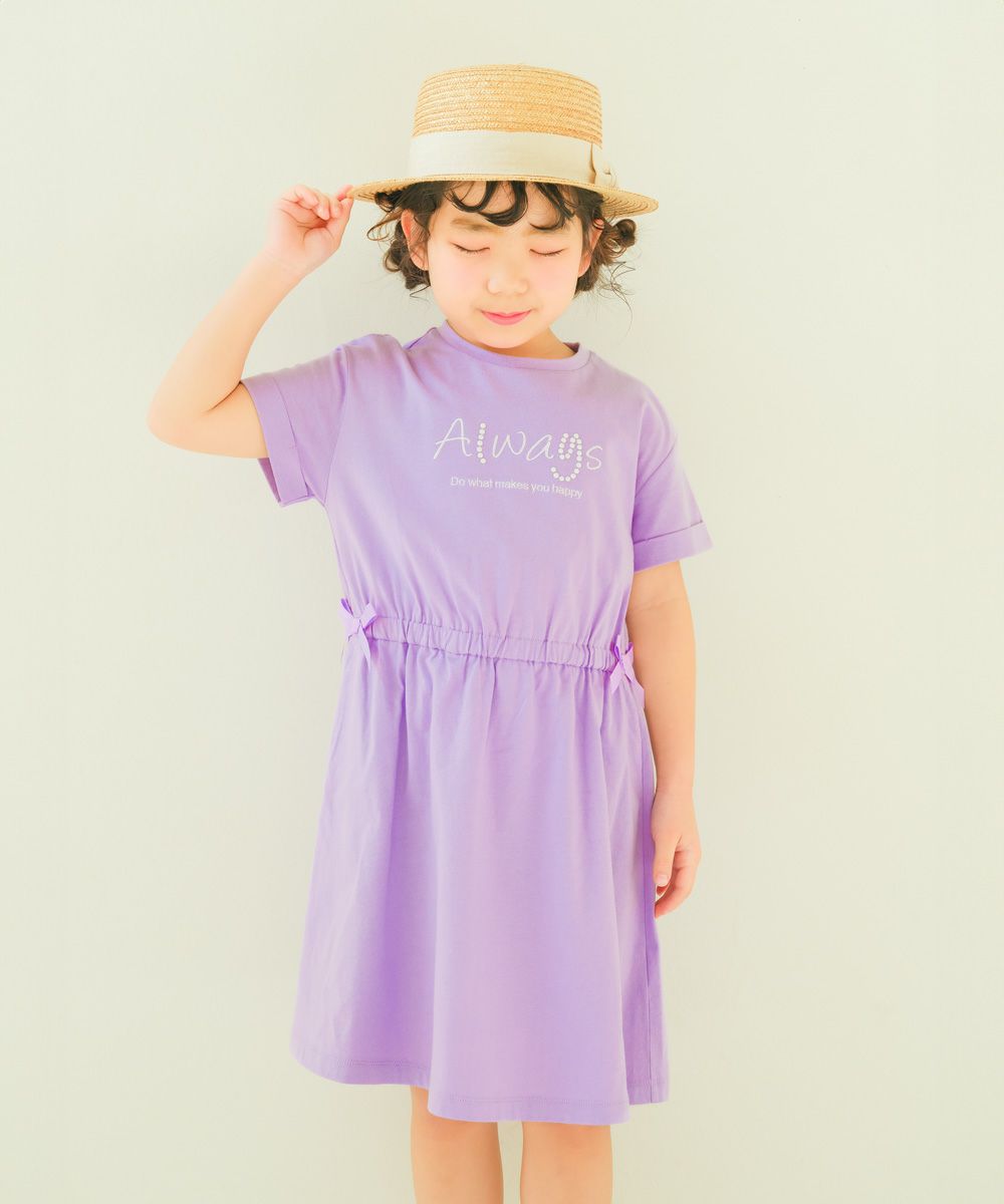 子供服 女の子 ゴムウエスト 袖折り返し ワンピース