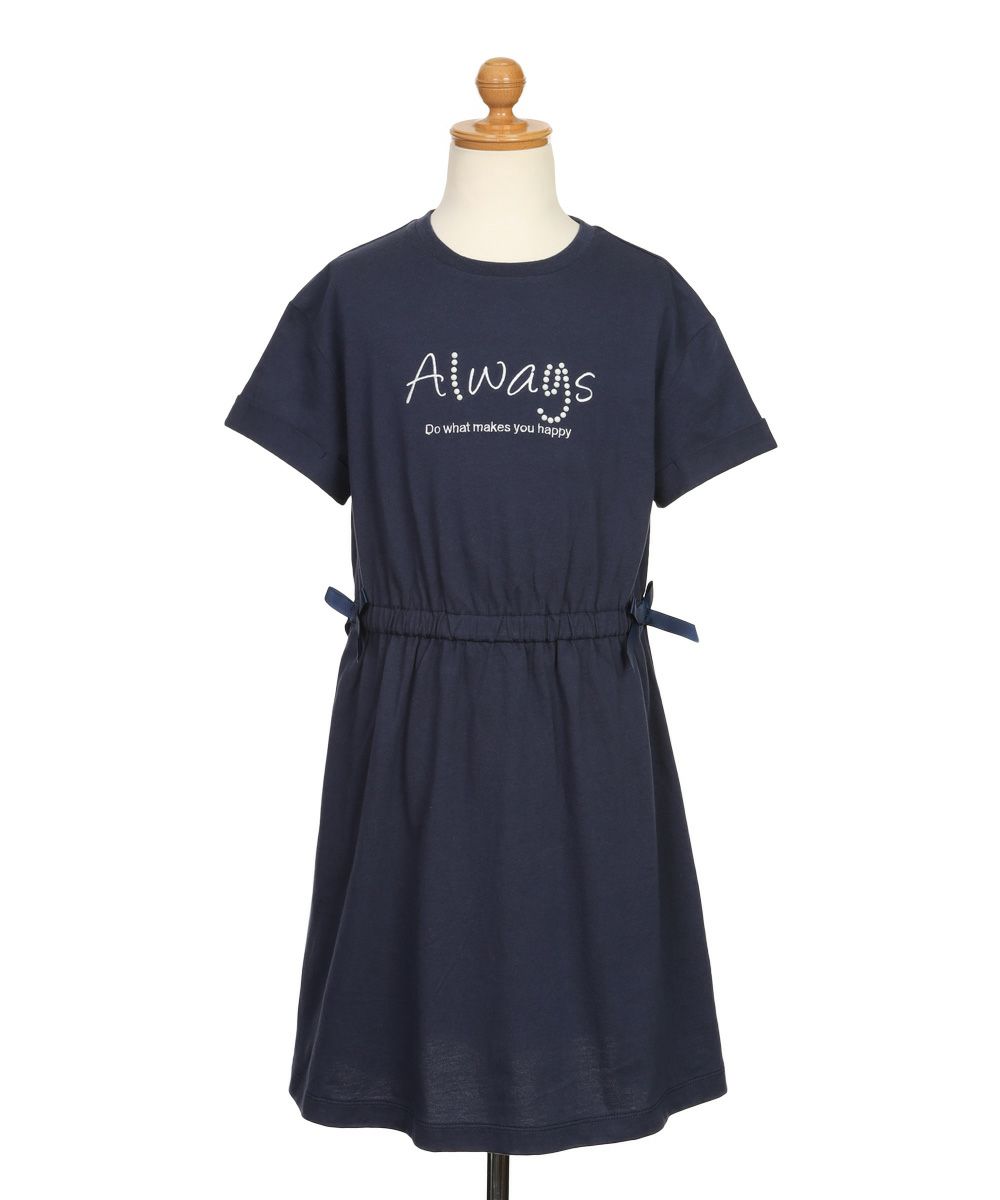 子供服 女の子 ゴムウエスト 袖折り返し ワンピース ネイビー(06) トルソー背面