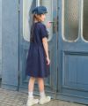 子供服 女の子 ゴムウエスト 袖折り返し ワンピース ネイビー(06)モデル画像 