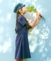 子供服 女の子 ゴムウエスト 袖折り返し ワンピース ネイビー(06)モデル画像 