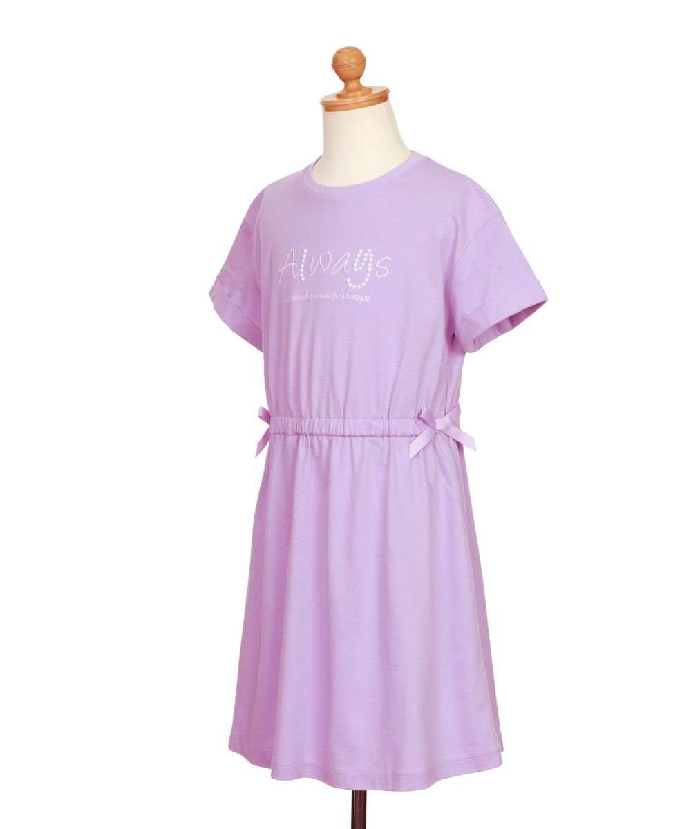 子供服 女の子 ゴムウエスト 袖折り返し ワンピース パープル(91) トルソー斜め