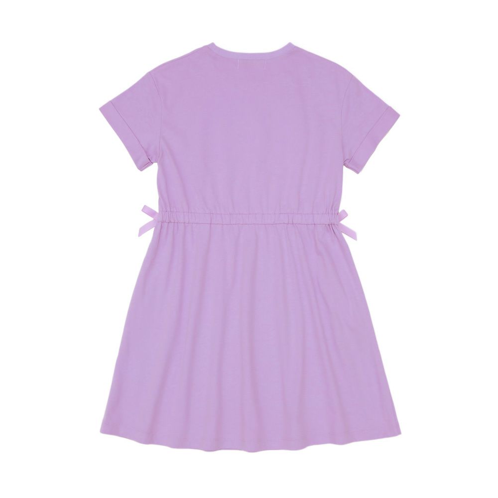 子供服 女の子 ゴムウエスト 袖折り返し ワンピース パープル(91) 背面