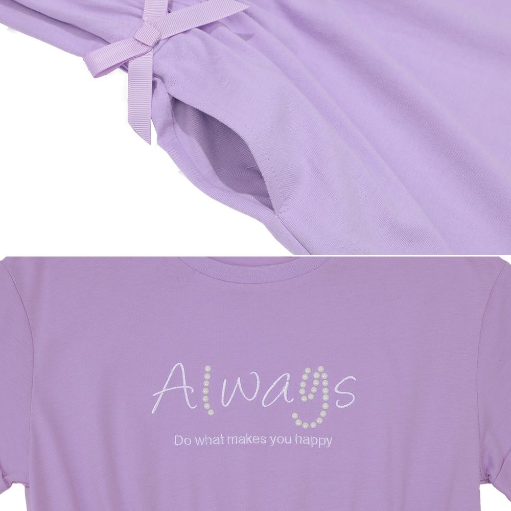 子供服 女の子 ゴムウエスト 袖折り返し ワンピース パープル(91) デザインポイント1