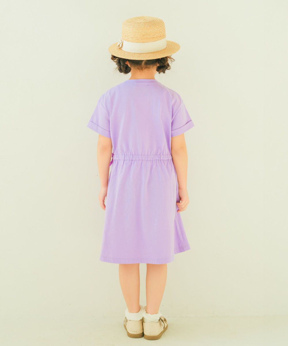 子供服 女の子 ゴムウエスト 袖折り返し ワンピース パープル(91) モデル画像2