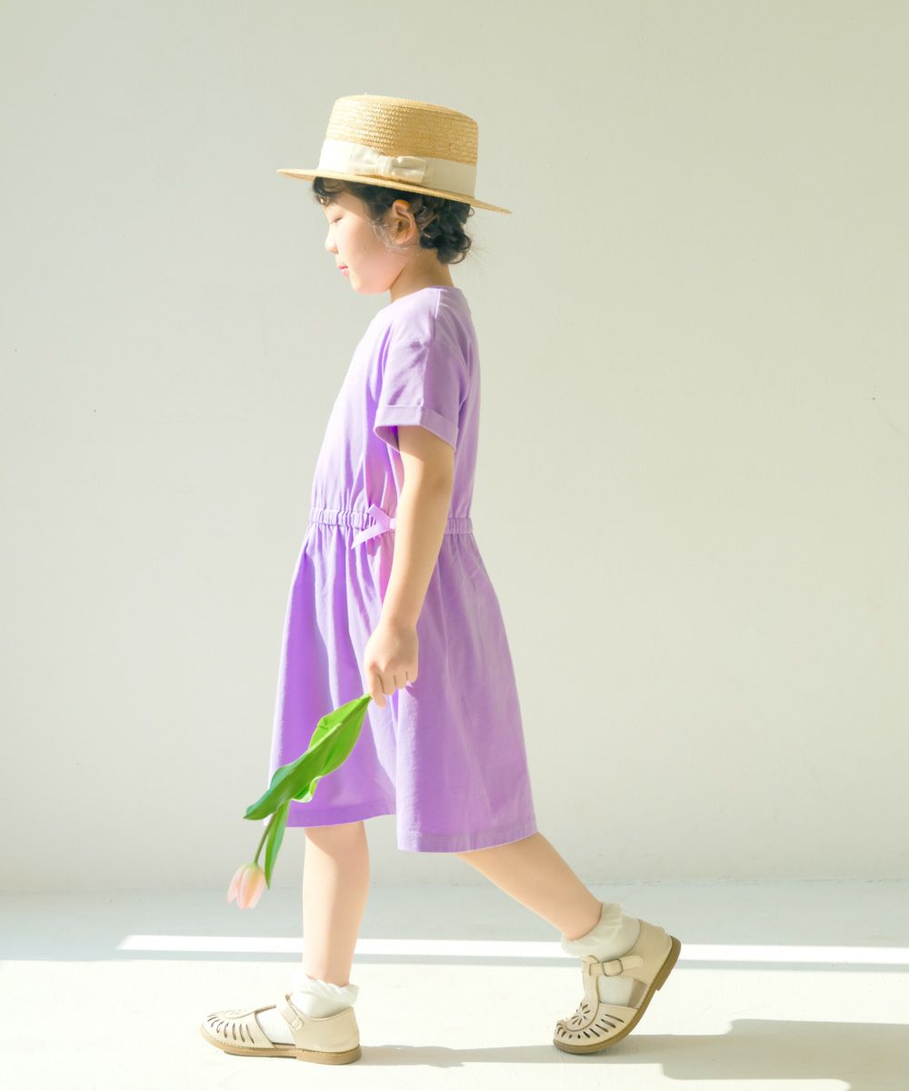 子供服 女の子 ゴムウエスト 袖折り返し ワンピース パープル(91) モデル画像3
