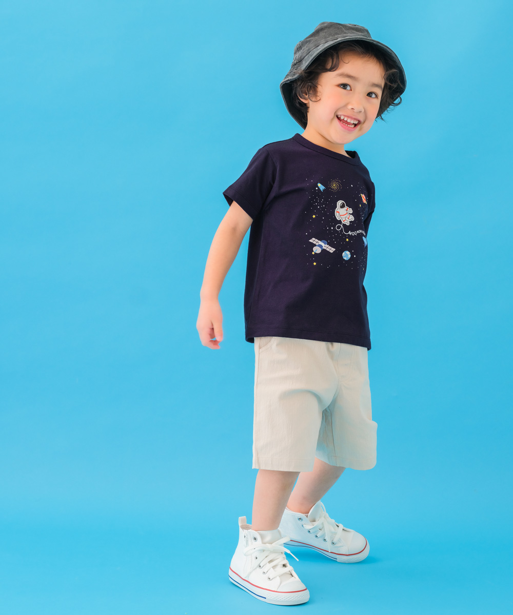 ベビー服 男の子 綿100％ 宇宙 刺繍 半袖 Tシャツ ネイビー(06) モデル画像4