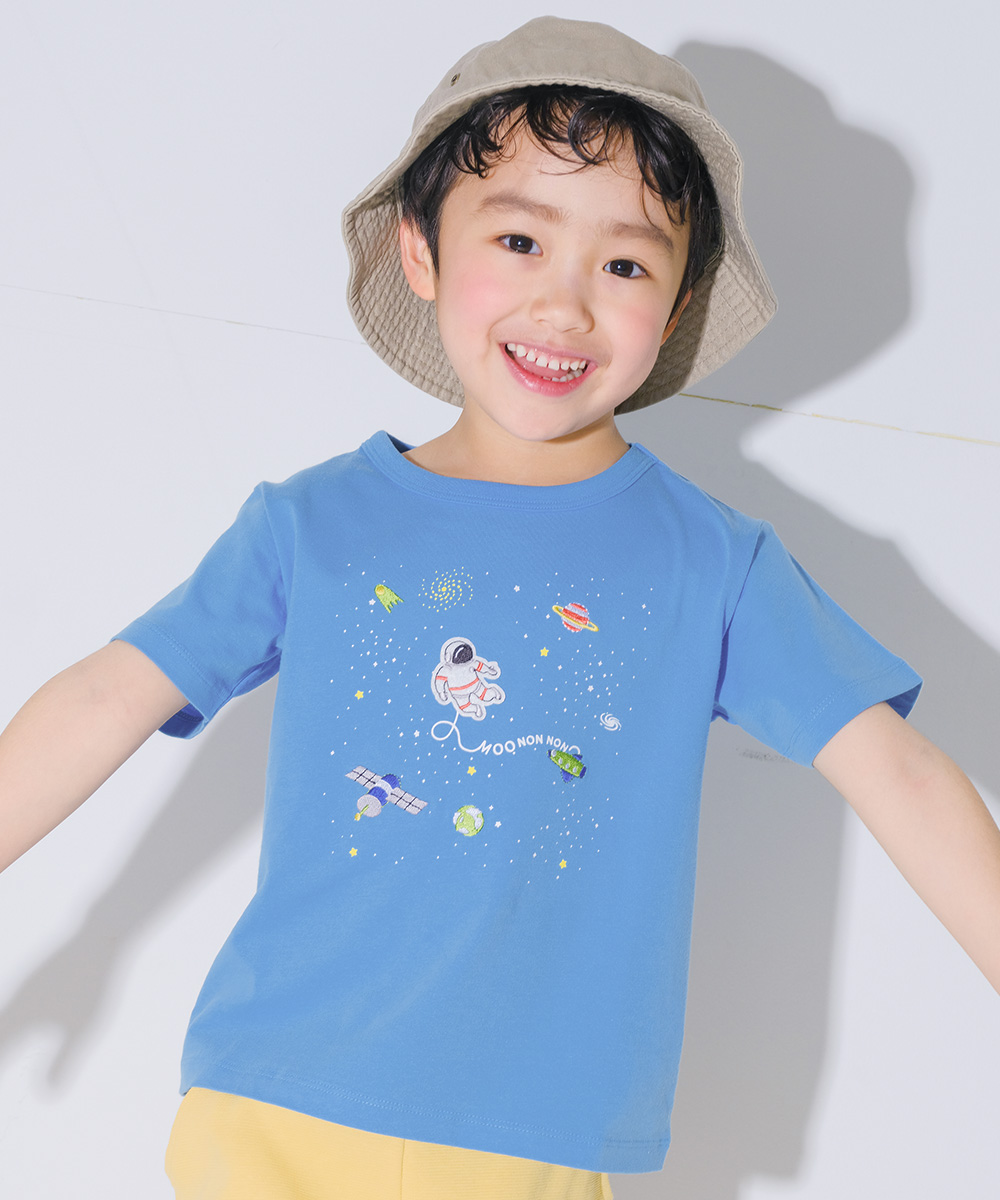 ベビー服 男の子 綿100％ 宇宙 刺繍 半袖 Tシャツ ブルー(61) 背面
