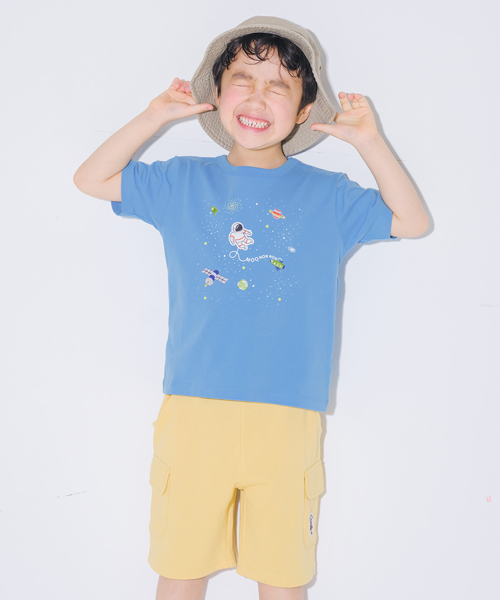ベビー服 男の子 綿100％ 宇宙 刺繍 半袖 Tシャツ ブルー(61) デザインポイント1