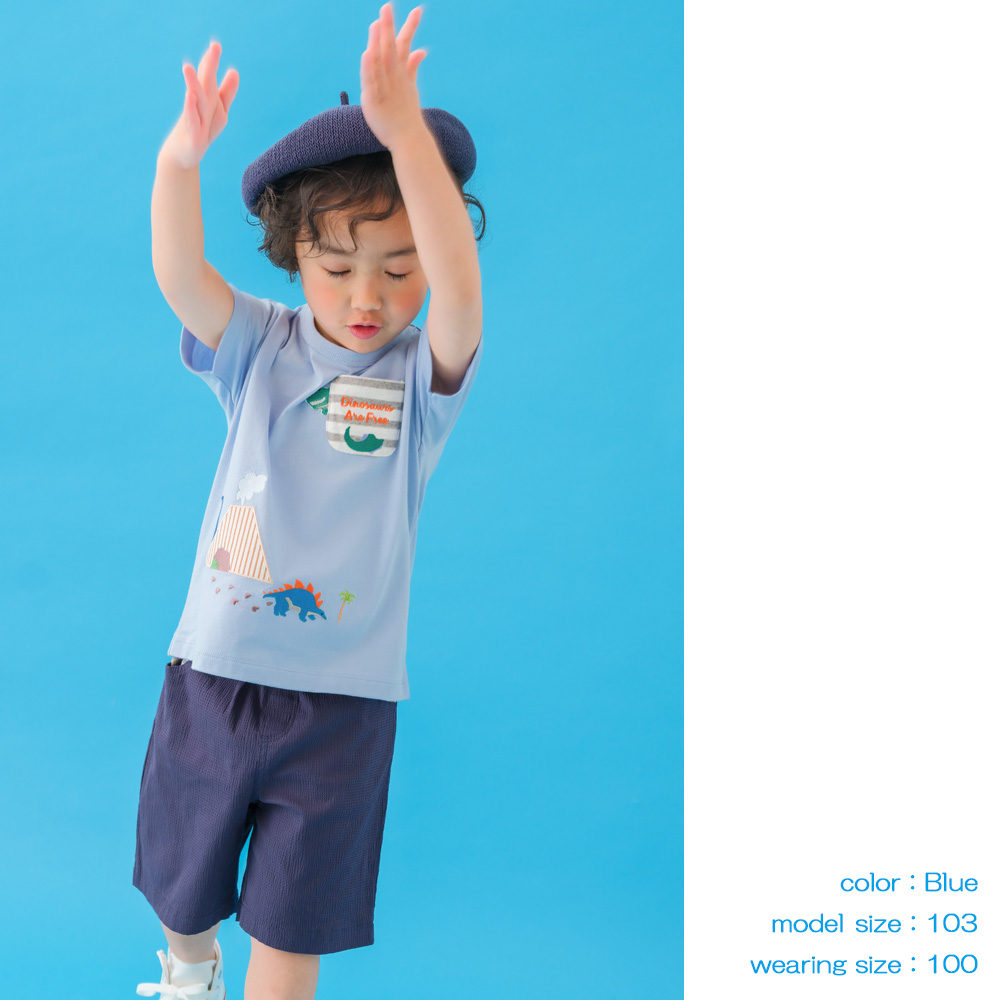 ベビー服 男の子 綿100％ 恐竜 ＆ 火山 Tシャツ ベージュ(51) デザインポイント2