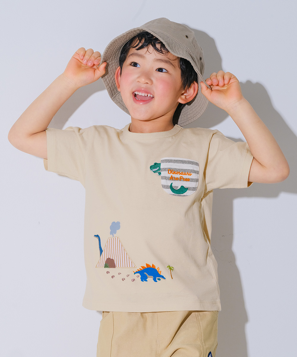 ベビー服 男の子 綿100％ 恐竜 ＆ 火山 Tシャツ ブルー(61) デザインポイント1