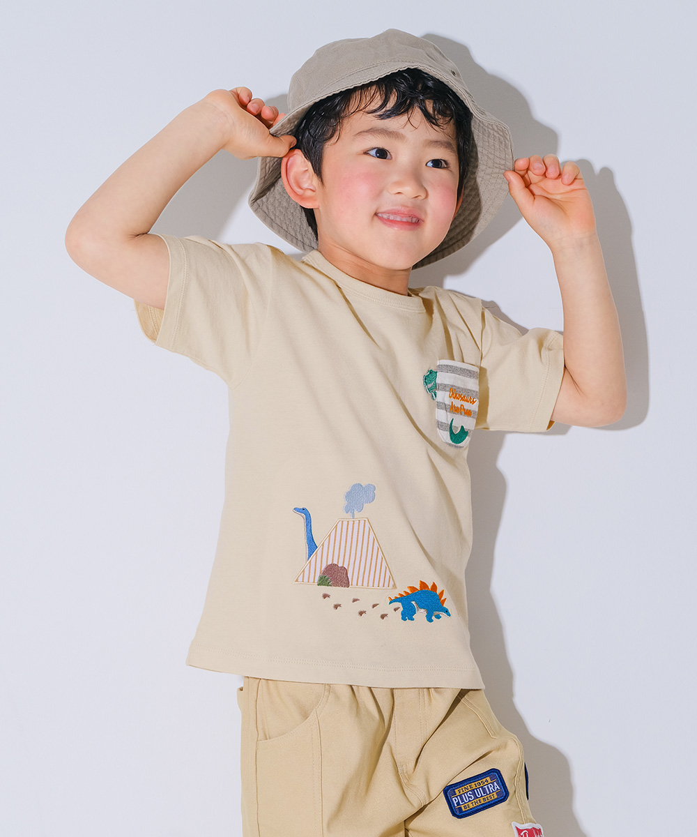 ベビー服 男の子 綿100％ 恐竜 ＆ 火山 Tシャツ ブルー(61) デザインポイント2