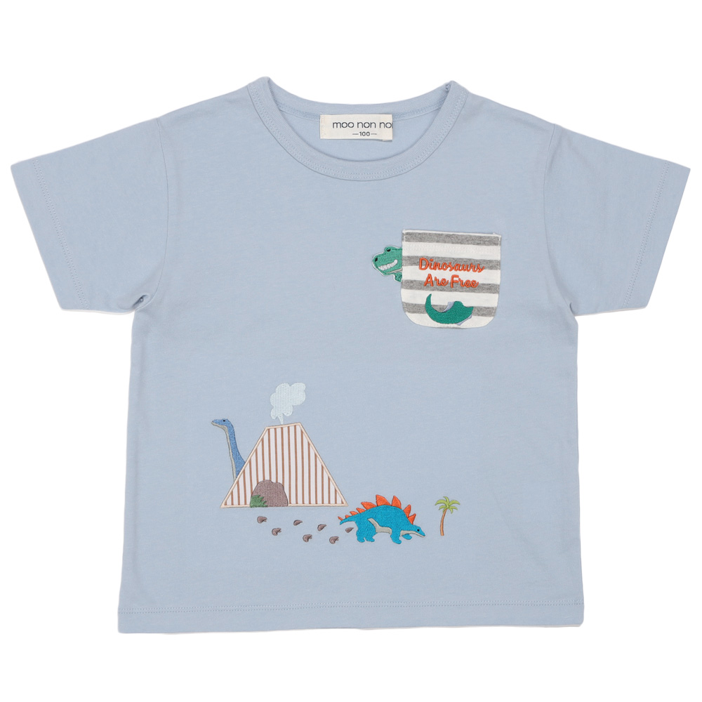 ベビー服 男の子 綿100％ 恐竜 ＆ 火山 Tシャツ ブルー(61) モデル画像全身