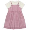 子供服 女の子 重ね着風 リボン付き ストライプ ワンピース レッド(03) 正面