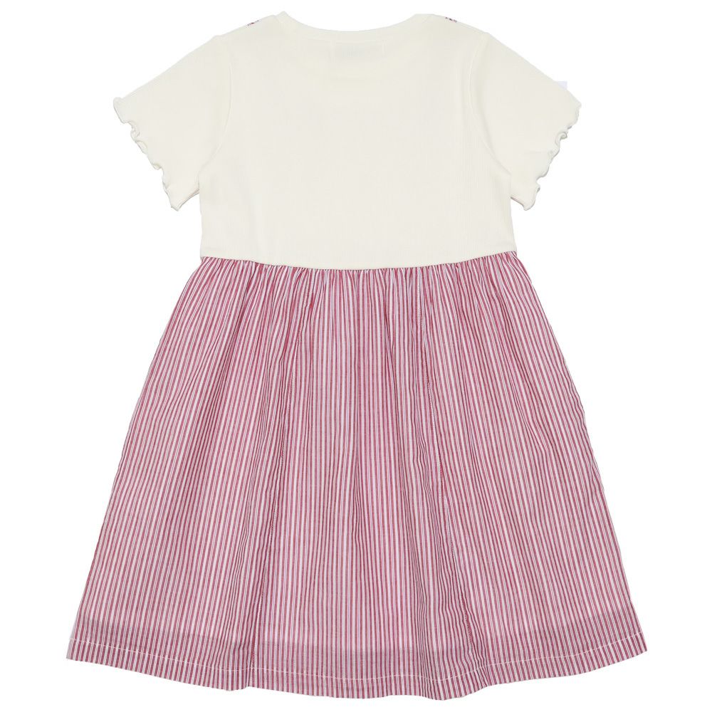 子供服 女の子 重ね着風 リボン付き ストライプ ワンピース レッド(03) 背面