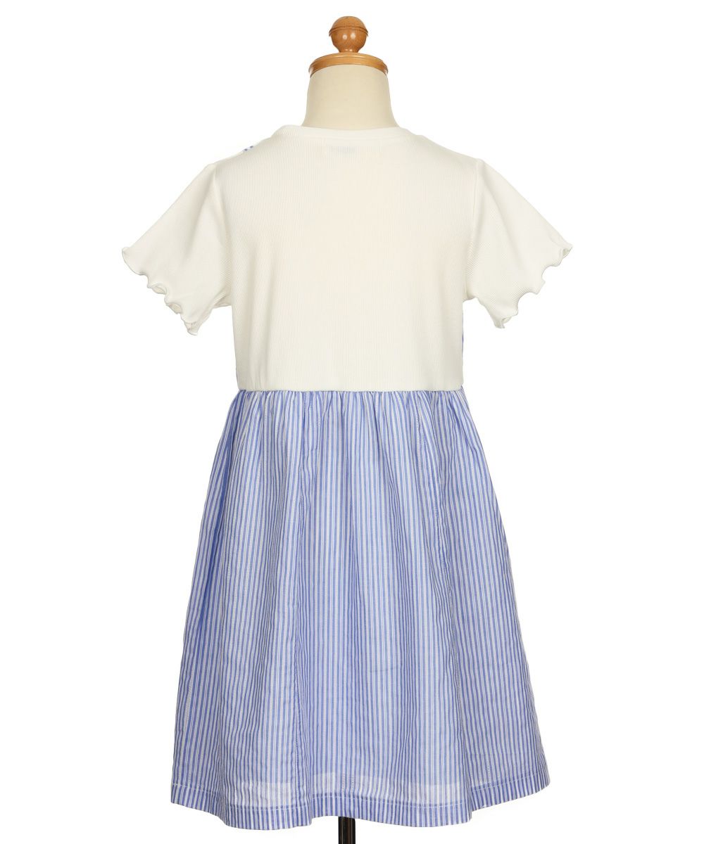 子供服 女の子 重ね着風 リボン付き ストライプ ワンピース ブルー(61) トルソー背面