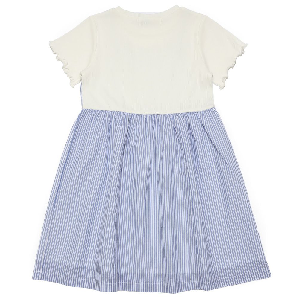 子供服 女の子 重ね着風 リボン付き ストライプ ワンピース ブルー(61) 背面