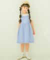 子供服 女の子 重ね着風 リボン付き ストライプ ワンピース ブルー(61) モデル画像2