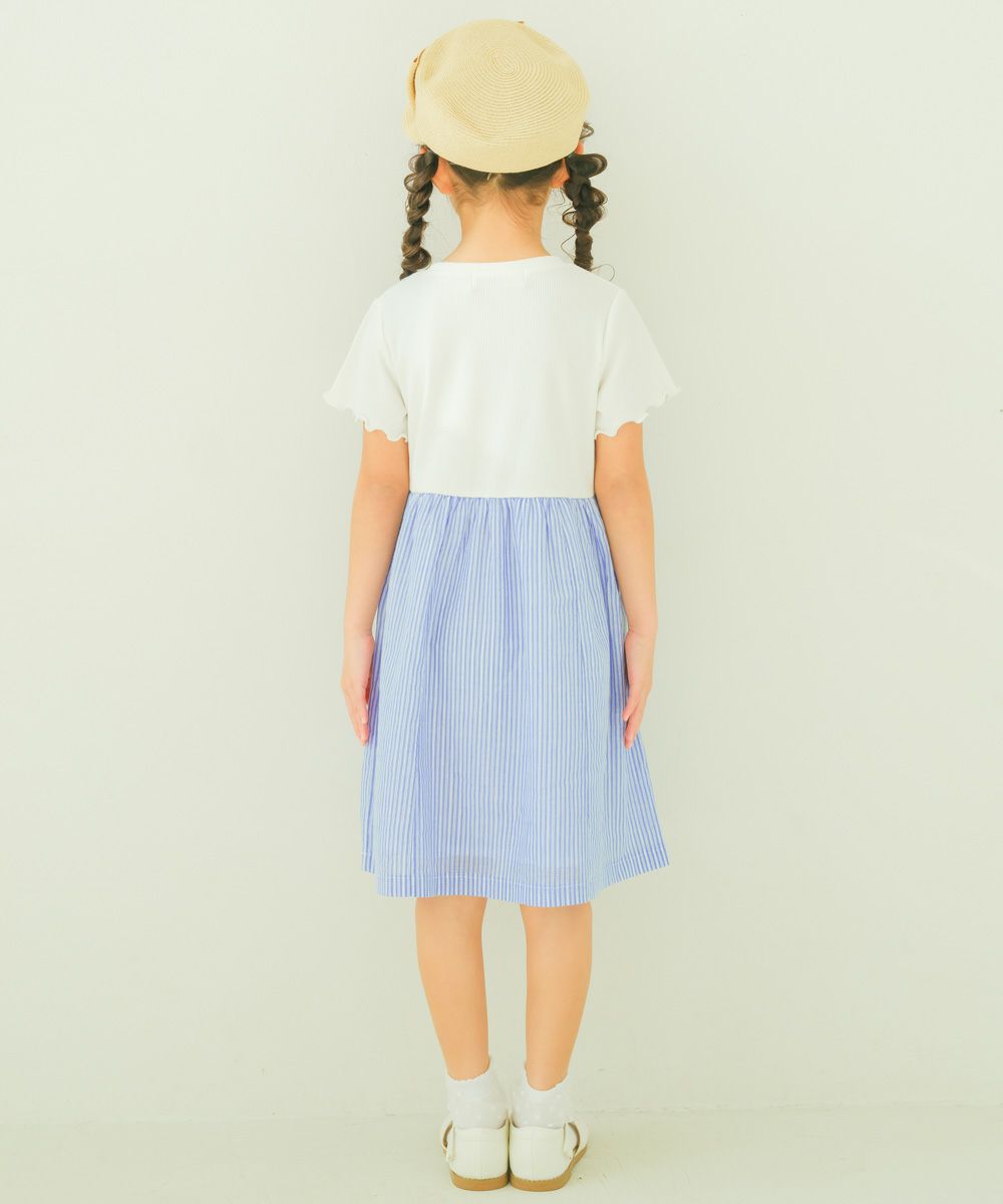 子供服 女の子 重ね着風 リボン付き ストライプ ワンピース ブルー(61) モデル画像3