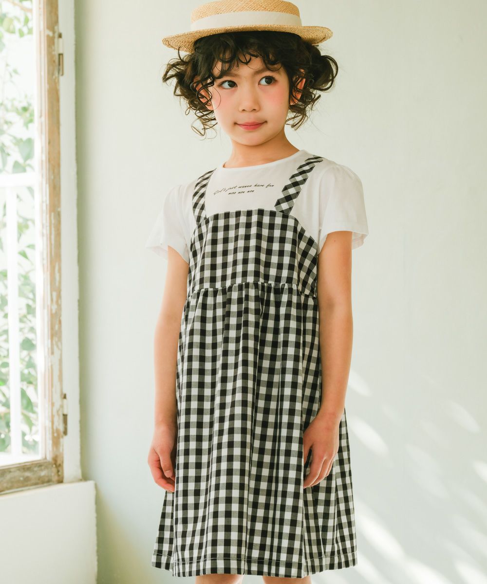 ベビー服 女の子 キャミソール 重ね着風 ワンピース ホワイト×ブラック(10) モデル画像