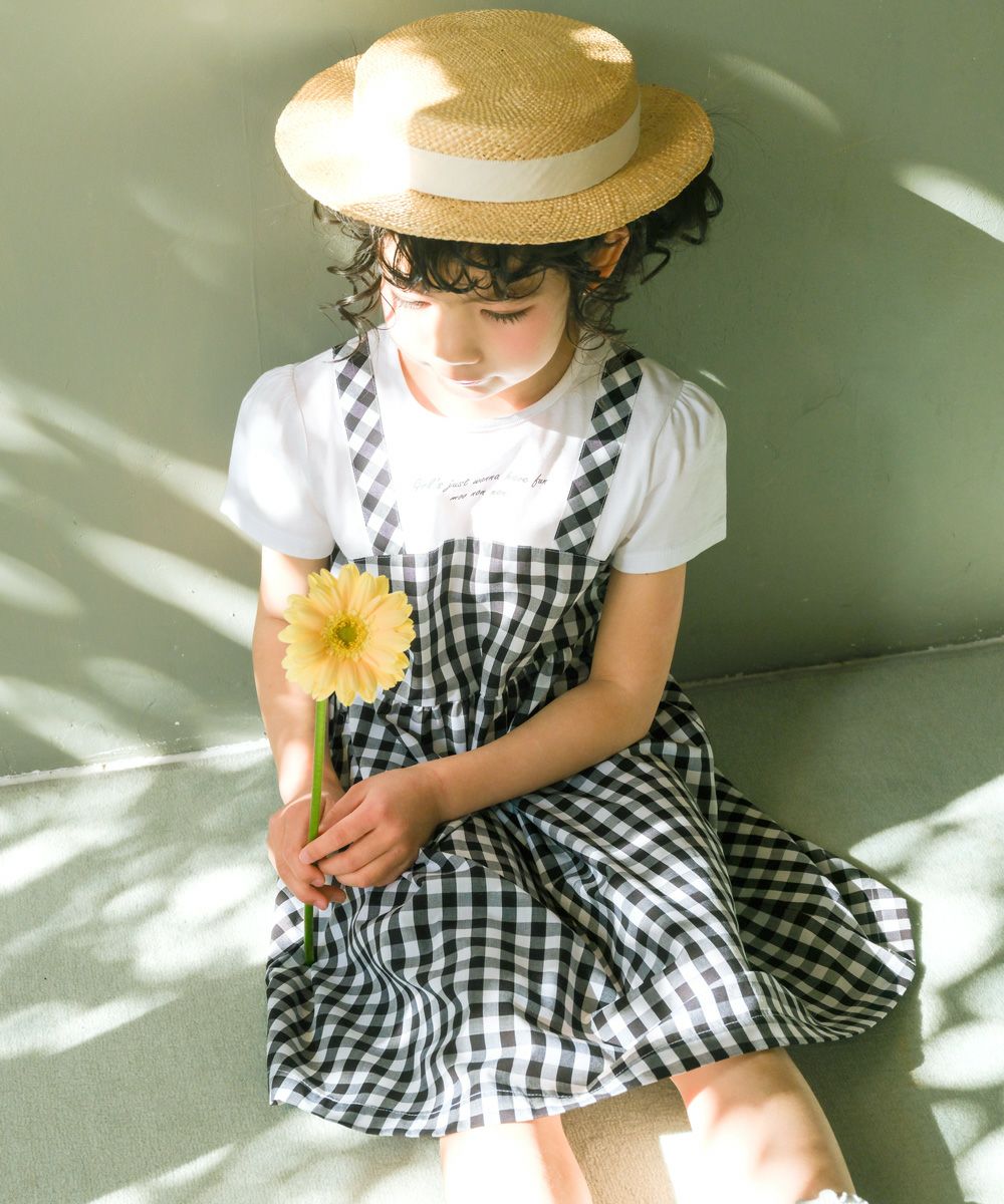 ベビー服 女の子 キャミソール 重ね着風 ワンピース ホワイト×ブラック(10) モデル画像