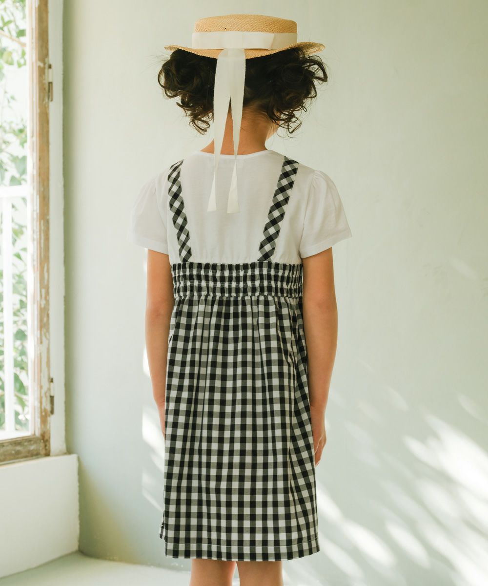ベビー服 女の子 キャミソール 重ね着風 ワンピース ホワイト×ブラック(10) モデル画像