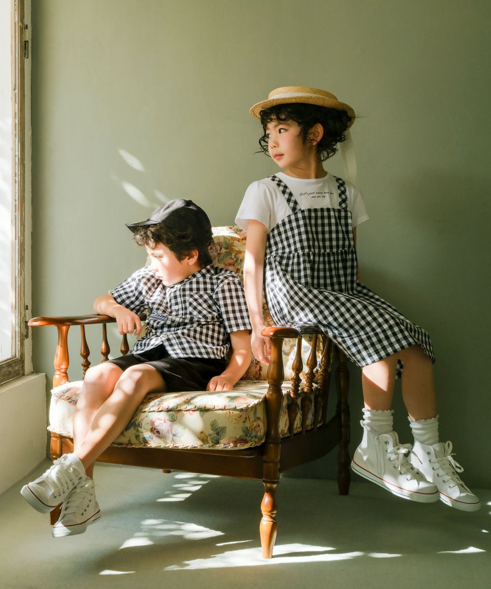 ベビー服 女の子 キャミソール 重ね着風 ワンピース ホワイト×ブラック(10) モデル画像