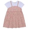 ベビー服 女の子 お花 ＆ イチゴ柄 重ね着風 ワンピース ピンク(02) 正面