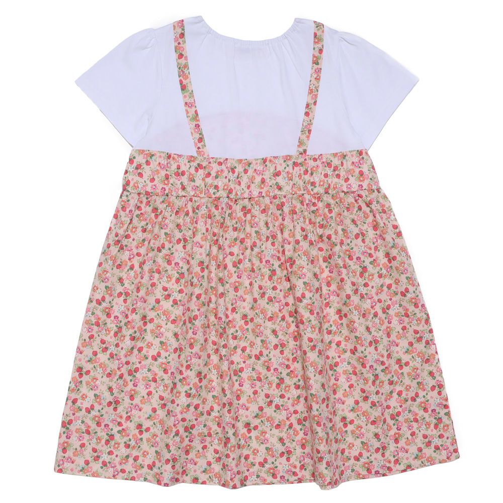 ベビー服 女の子 お花 ＆ イチゴ柄 重ね着風 ワンピース ピンク(02) 背面
