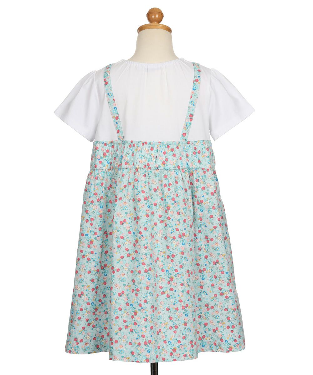ベビー服 女の子 お花 ＆ イチゴ柄 重ね着風 ワンピース ブルー(61) トルソー背面