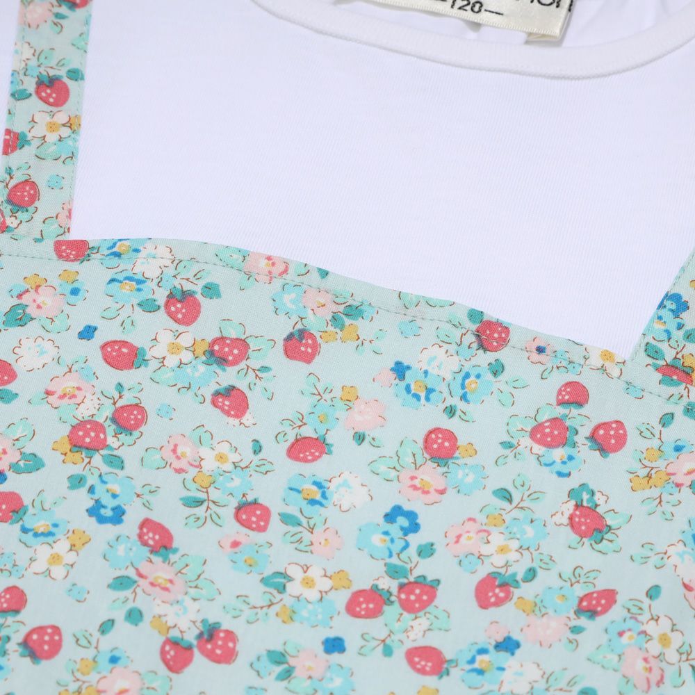 ベビー服 女の子 お花 ＆ イチゴ柄 重ね着風 ワンピース ブルー(61) デザインポイント1