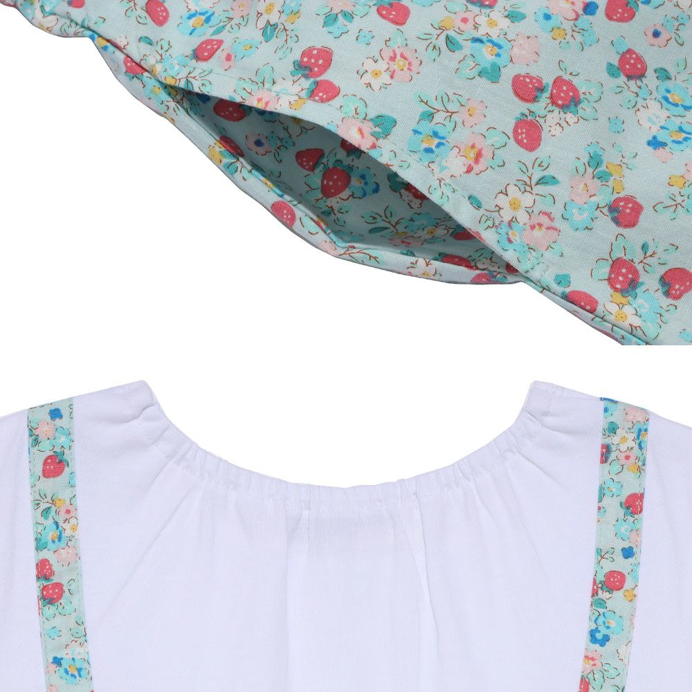 ベビー服 女の子 お花 ＆ イチゴ柄 重ね着風 ワンピース ブルー(61) デザインポイント2