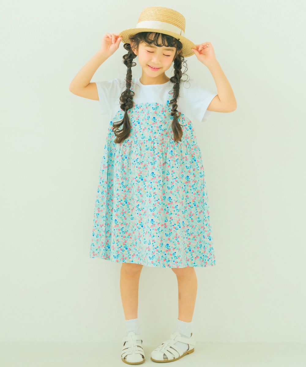 ベビー服 女の子 お花 ＆ イチゴ柄 重ね着風 ワンピース ブルー(61) モデル画像2