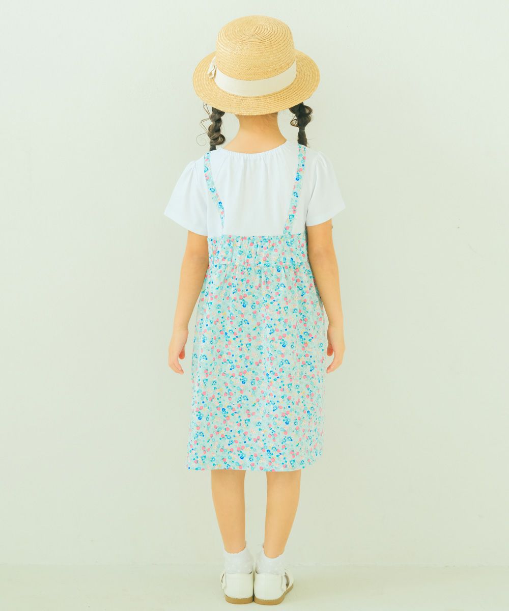 ベビー服 女の子 お花 ＆ イチゴ柄 重ね着風 ワンピース ブルー(61) モデル画像3