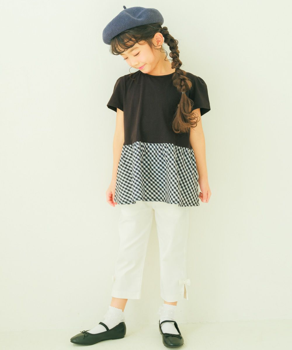 ベビー服 女の子 バックリボン ギンガムチェック 切替え Tシャツ ブラック(00) モデル画像3