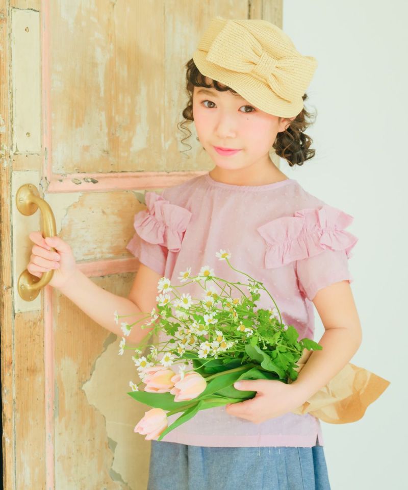 子供服 女の子 綿100％ ドット ＆ フリル ブラウス