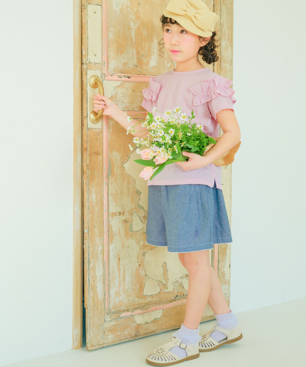 子供服 女の子 綿100％ ドット ＆ フリル ブラウス ピンク(02) モデル画像全身