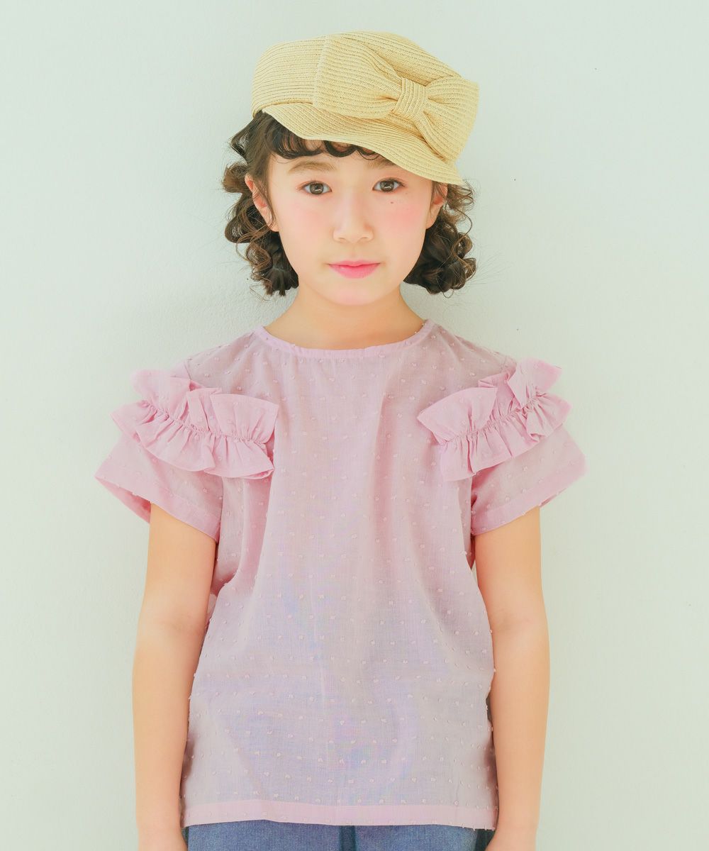 子供服 女の子 綿100％ ドット ＆ フリル ブラウス ピンク(02) モデル画像1