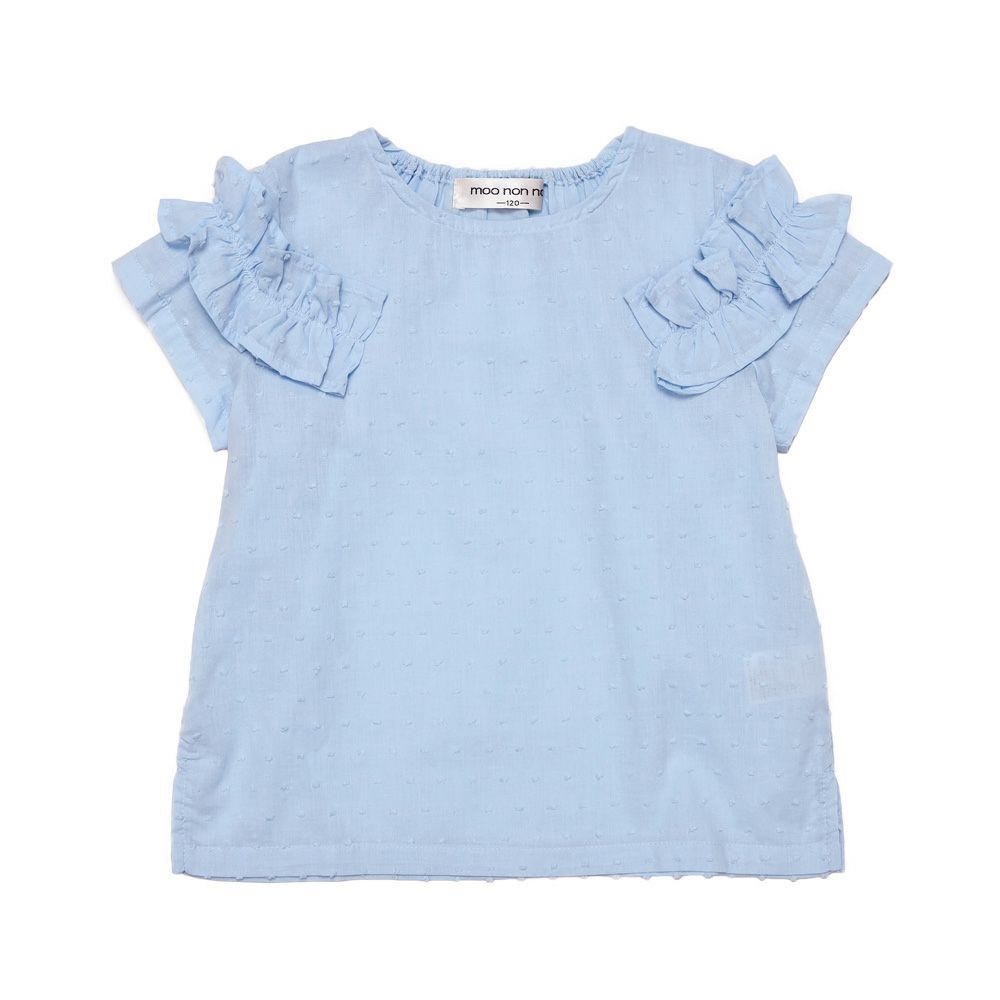 子供服 女の子 綿100％ ドット ＆ フリル ブラウス ブルー(61) 正面