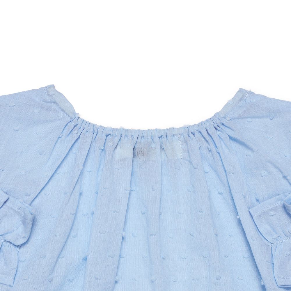 子供服 女の子 綿100％ ドット ＆ フリル ブラウス ブルー(61) デザインポイント1