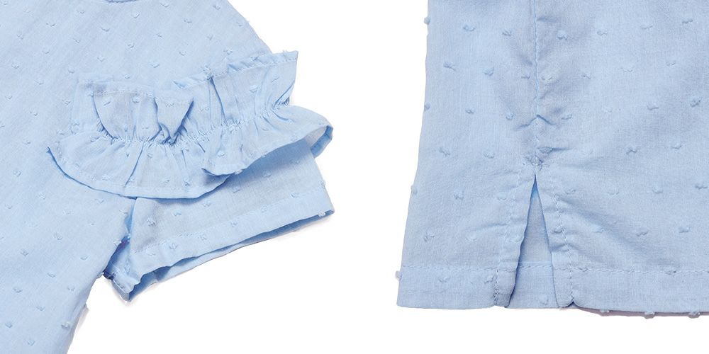 子供服 女の子 綿100％ ドット ＆ フリル ブラウス ブルー(61) デザインポイント2